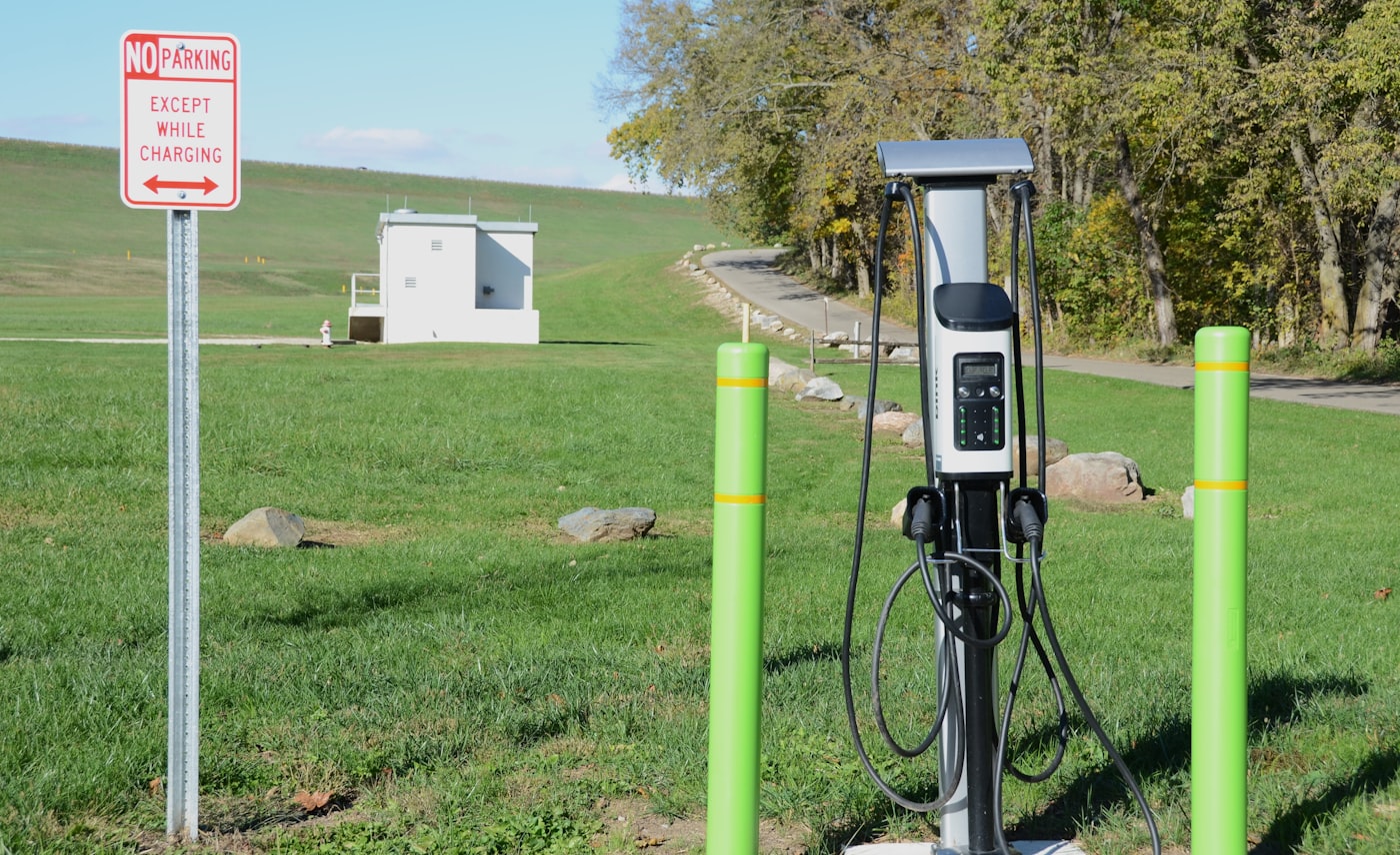 Electric vehicle charging station in a green mobility setting